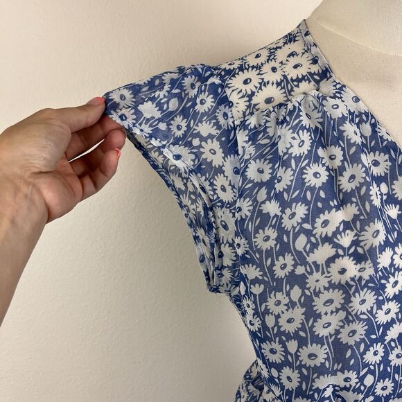 Urban Outfitters Dress Womens Medium Jessica Cap Sleeve Floral Wrap Midi Blue - Picture 4 of 16